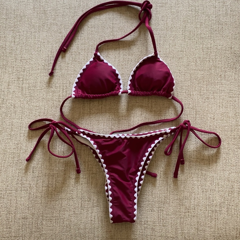 🪞 NEW dotted trim scrunch butt triangle bikini 2 piece set